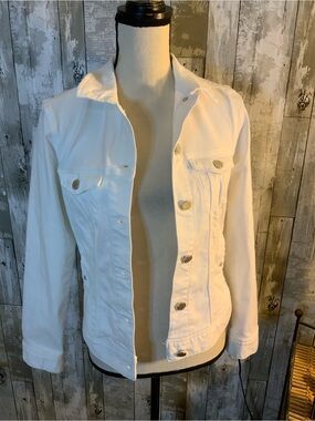 Liverpool White Denim Jacket with Button-Front